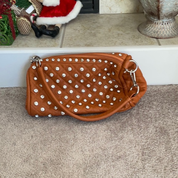 💚NEW ITEM💚 VINTAGE RUST/ORANGE CRYSTAL STUDDED PURSE - Picture 3 of 8